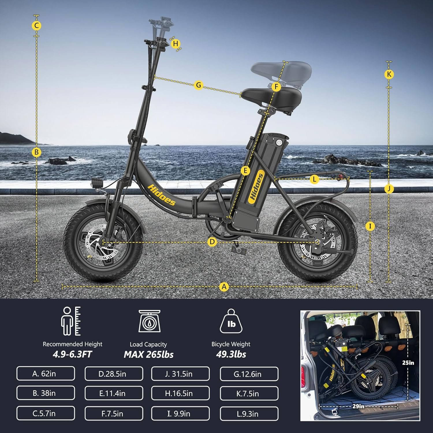 Electric Folding Bikes for Adults, 14" Electric Dirt Bike Adult, Ebikes for Adult Men Women, e Bike with Front Shock Absorber, Foldable Fat Tire e-Bike with Throttle Pedal Assist - Image 9