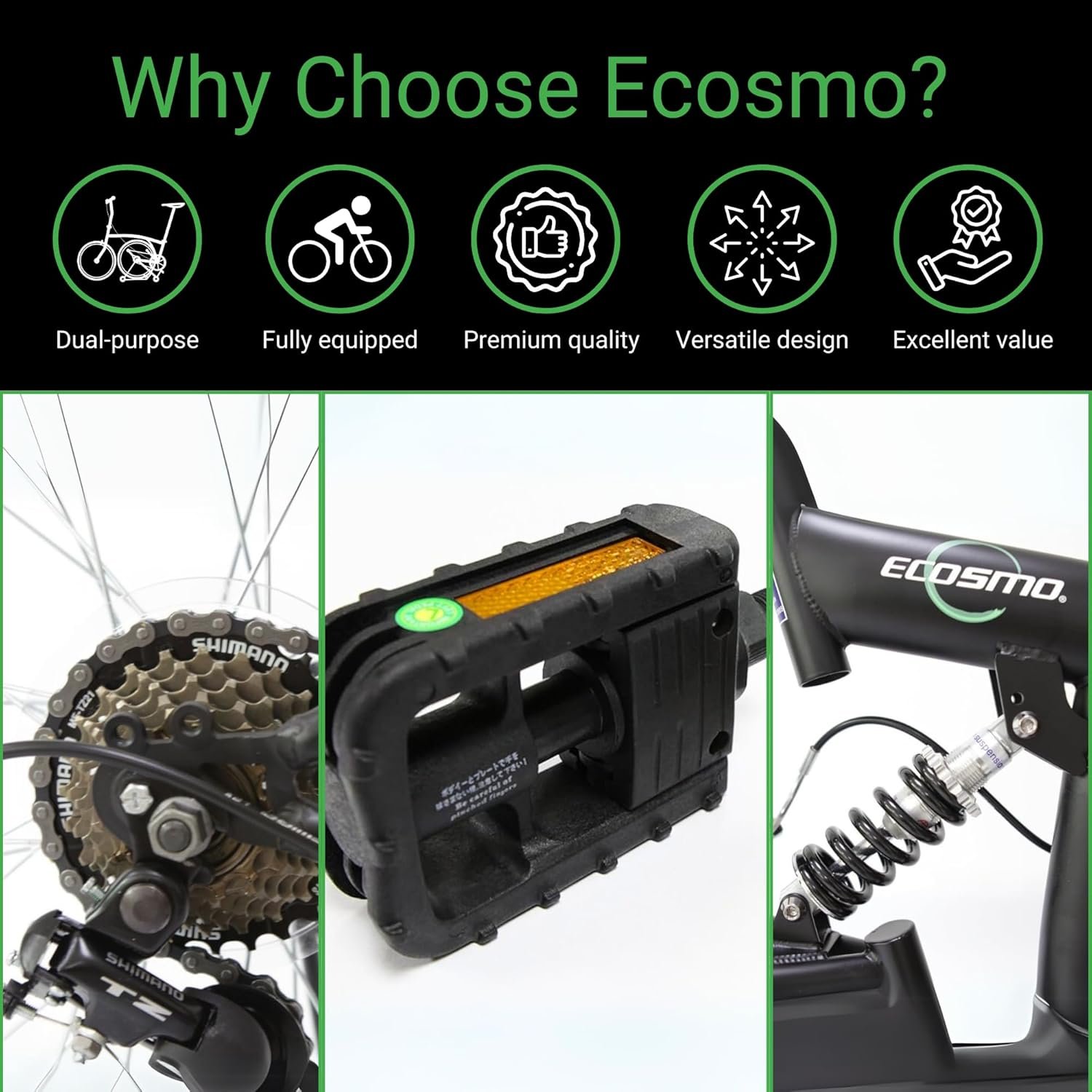 ECOSMO 26 Inch Folding Mountain Bike -21 speed SHIMANO gear system, Dual Suspension,Front Disc Brake, Quick Release Mechanism, Hi-Ten Steel Frame, All Terrain Folding Bicycle (26SF02BL) - Image 4