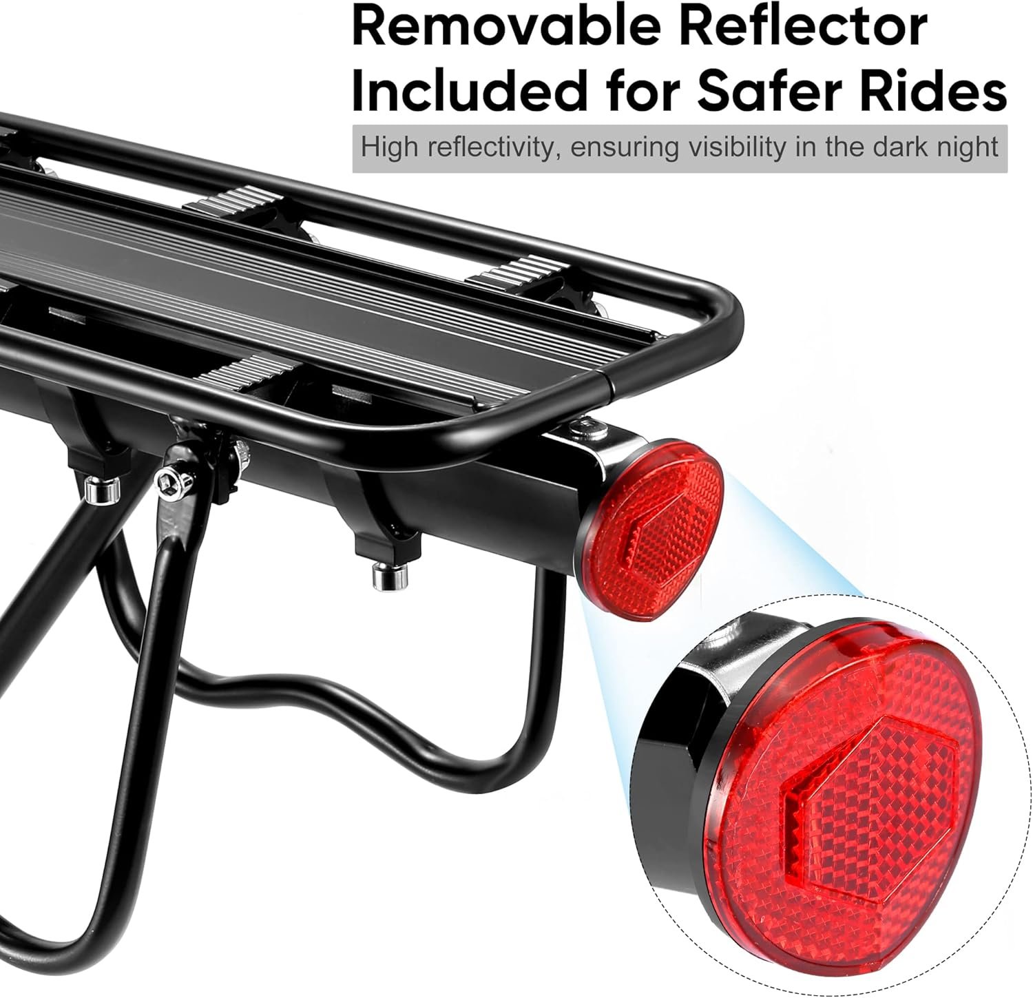 DazSpirit Rear Bike Rack, Adjustable Bicycle Rear Cargo Rack, MTB Rear Rack, Bike Rear Seat Luggage Rack, Quick Release, Load 60kg, Aluminum Alloy Material with Reflector for Cycling Camping Touring - Image 6