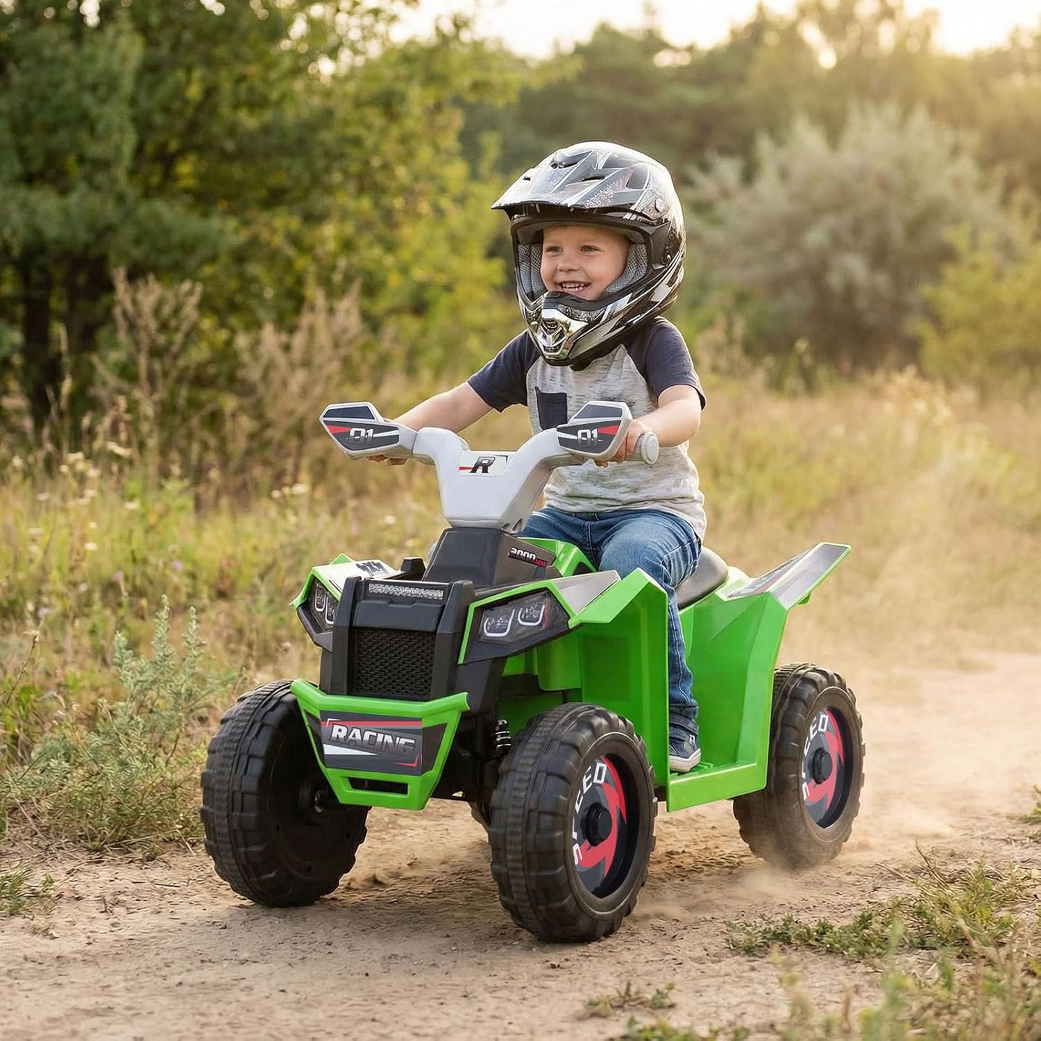 COSTWAY 6V Kids Electric Ride on ATV Car, Battery Powered Quad Bike with Removable Back Trailer, 4 Wear-Resistant Wheels, Forward/Backward/Reverse Button, for Boys Girls 3+ Years Old (Green) - Image 9