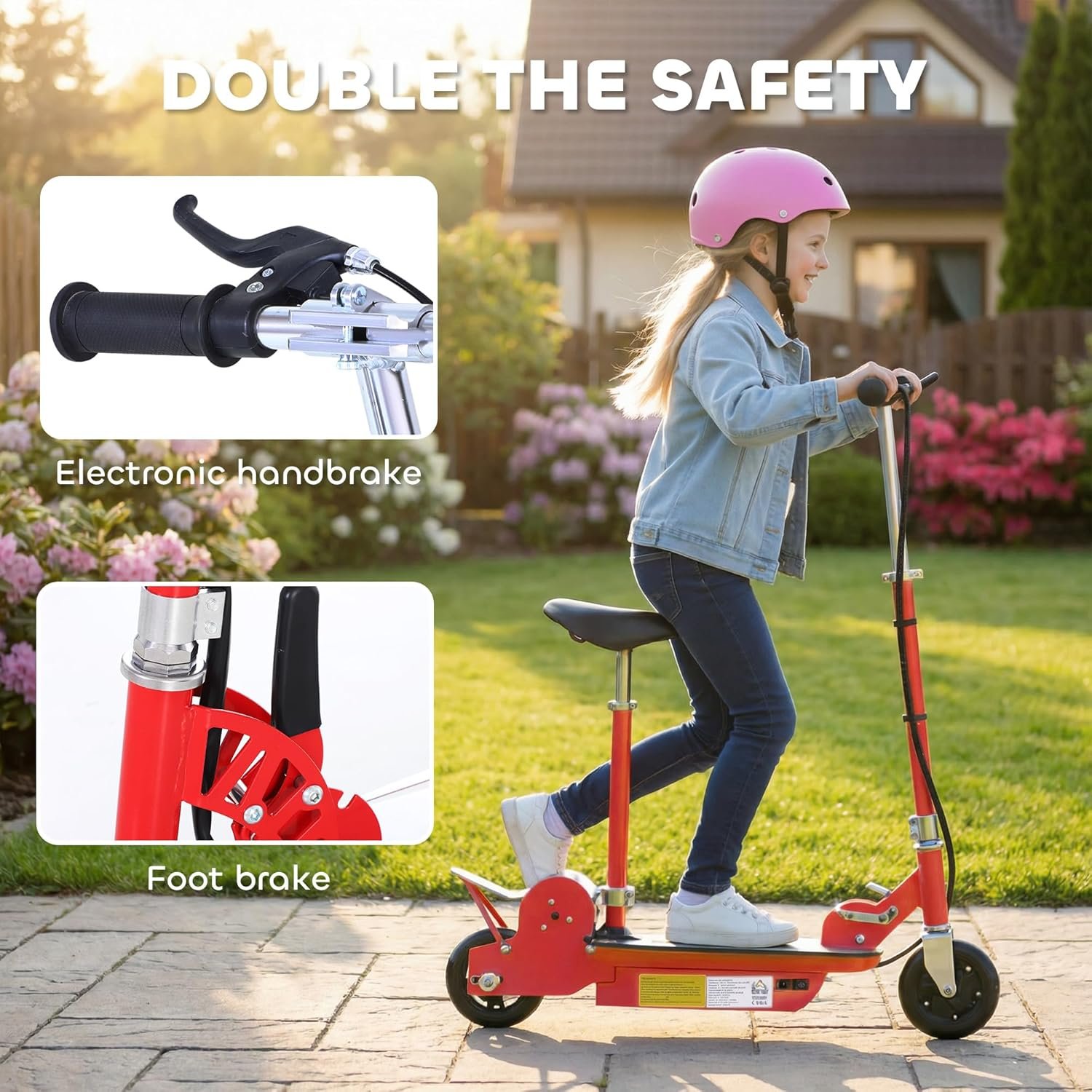HOMCOM Electric Scooter for Kids, Folded Powdered Scooters for Ages 7-12 Years w/ 120W Motor, Up to 10km/h, 8km Range, Adjustable Ride on Toy - Image 6