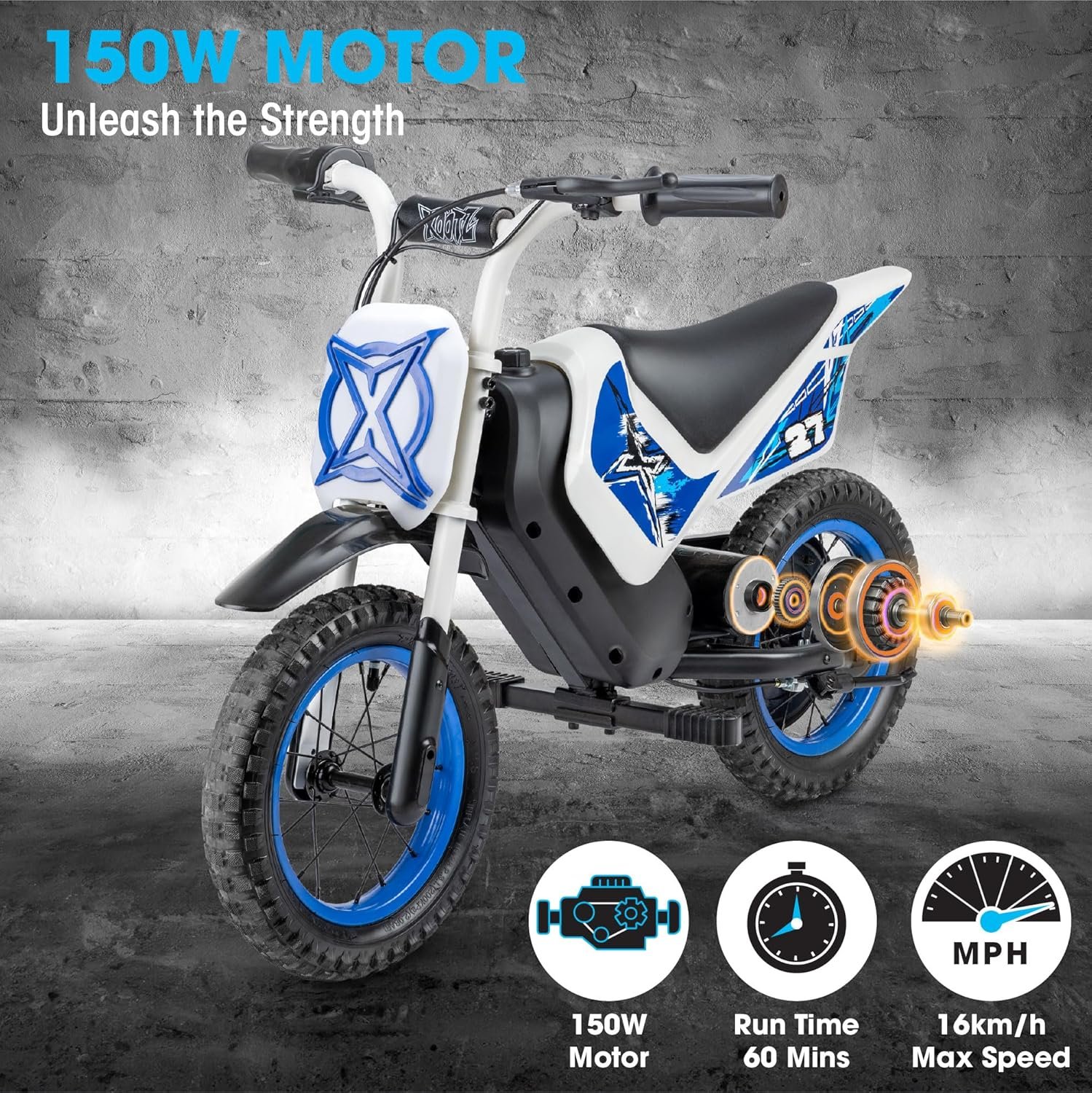 Cobolt Kids Electric Motorbike, 150W Motor 8/16 km/h Speed Modes, 14.4V Lithium Battery, Handbrake, Padded Seat and Mudguard, Motorcycle Gift For Kids Age 6+ - Image 4
