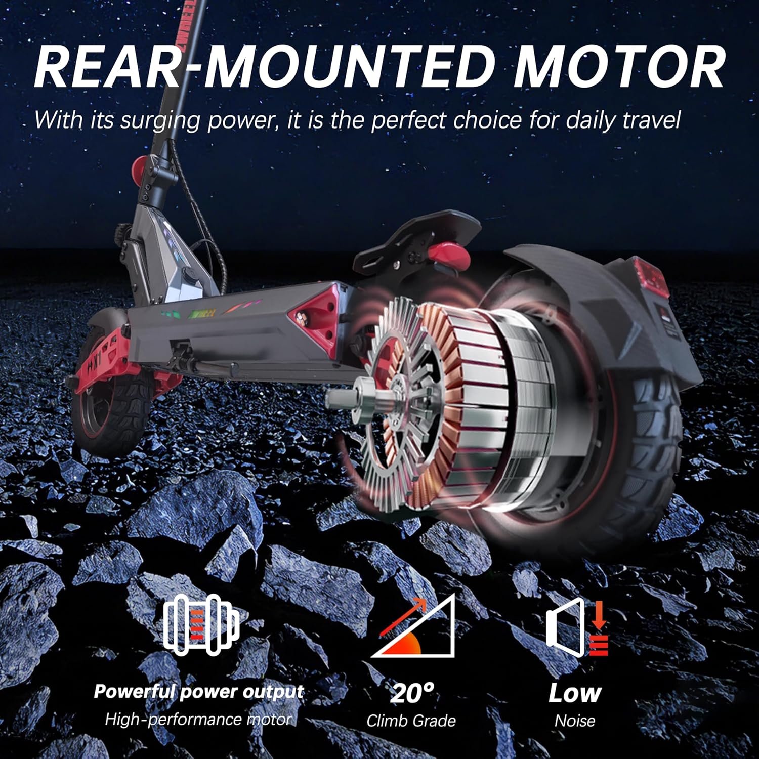 D3 Off Road Electric scooter for Adult - 10 Inches High-Speed Motor, 48V Smart BMS 80KM Long-Rang, Frong&Rear Suspension and Brake System, 150kg Max Load - Image 3