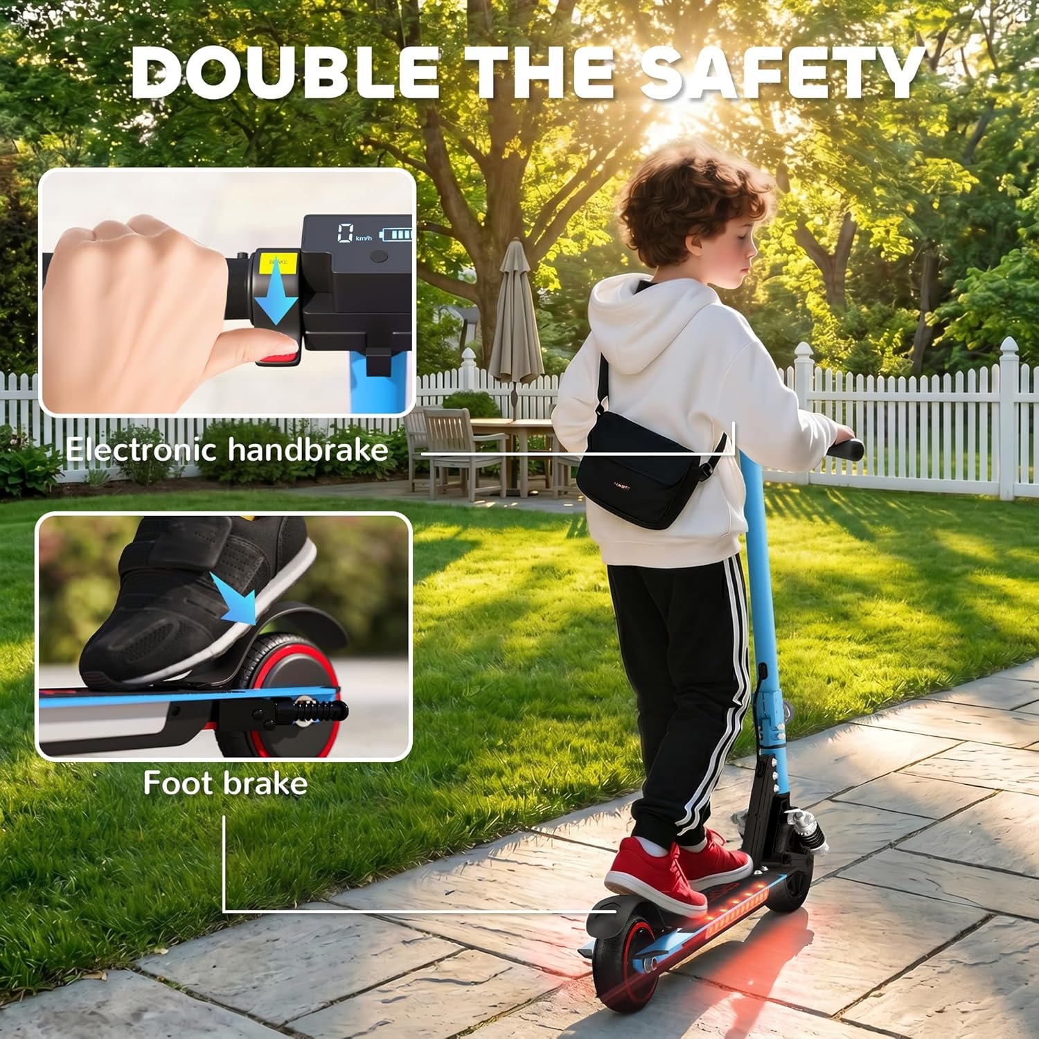 SPORTNOW Electric Scooter for Kids, Foldable Scooter for Age 6-14 with Dual Brakes, Up to 14 KM/H, Maximum Range 6 KM, 6.8kg Lightweight, Front Suspension, LED Colourful Lights - Image 9
