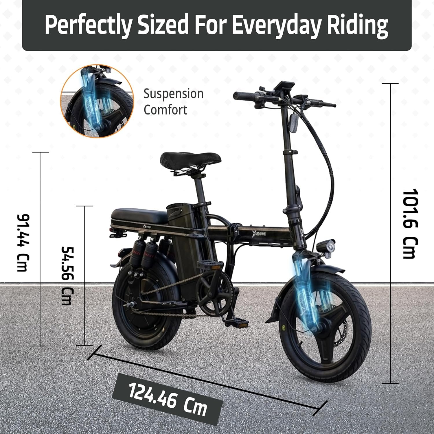 Folding Electric Bike for Adults, 14" Electric City Bike with 48V 12Ah Battery, Pedal Assist & Throttle, Dual Suspension, Disc Brakes, Anti-Theft Lock, Compact Commuter E-Bike – Little Beast X - Image 5