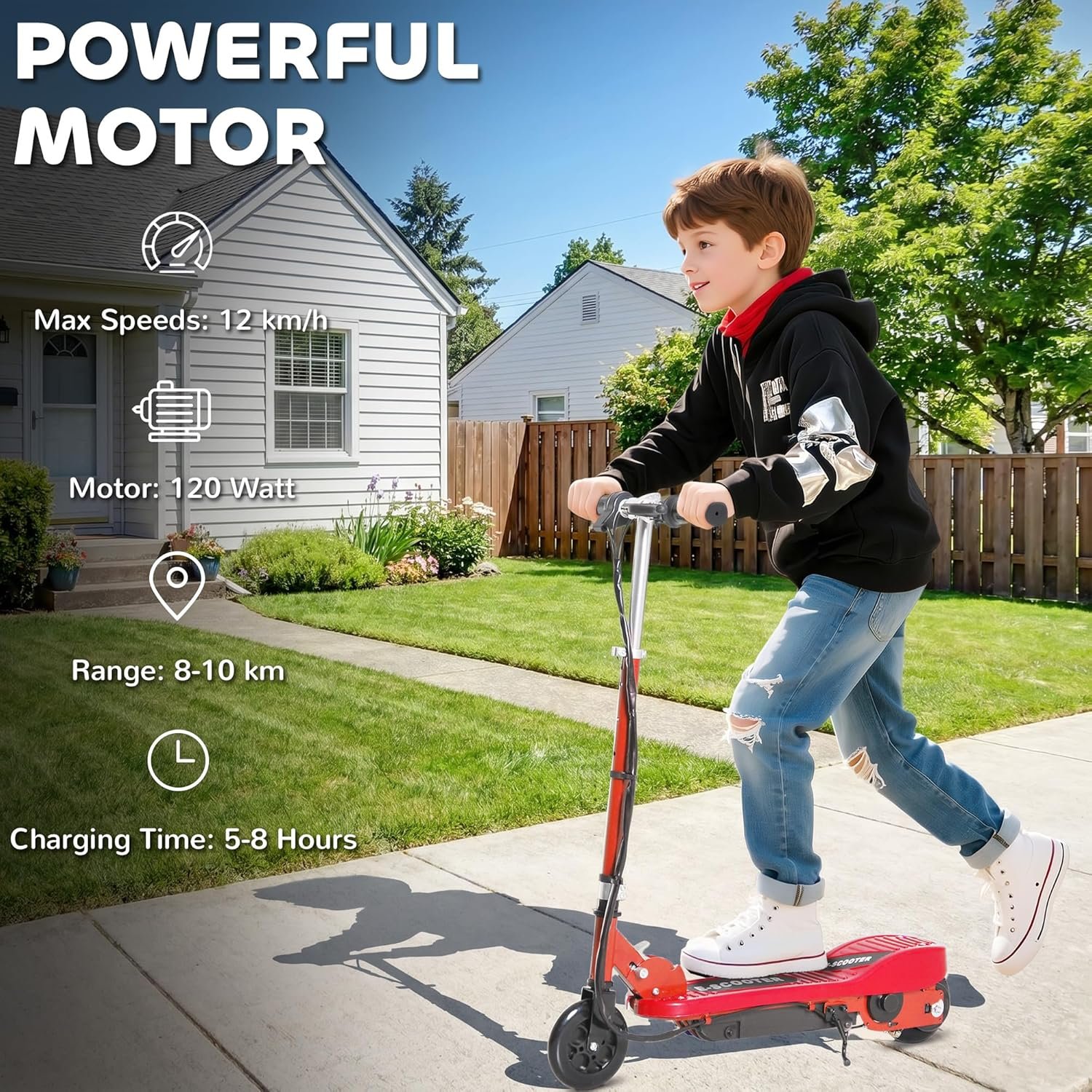 HOMCOM Kids Electric Scooter, 5.5 Inch Foldable Kids Scooter for Ages 7-14, 120W Motor, Up to 12km/h, 10km Range, Adjustable Height - Image 3