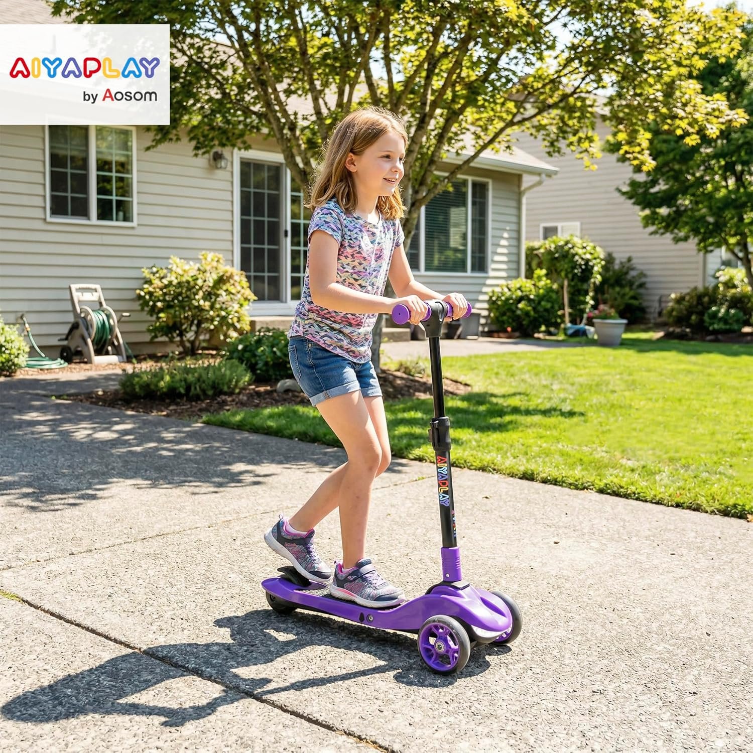 AIYAPLAY Electric Scooter for Kids, 3 Wheel Foldable Kids Scooter for Age 6-10 with 4 Levels Adjustable Height, LED Lights, Up to 6km/h, Maximum Range 8km, 4.8kg Lightweight for Boys and Girls - Image 2