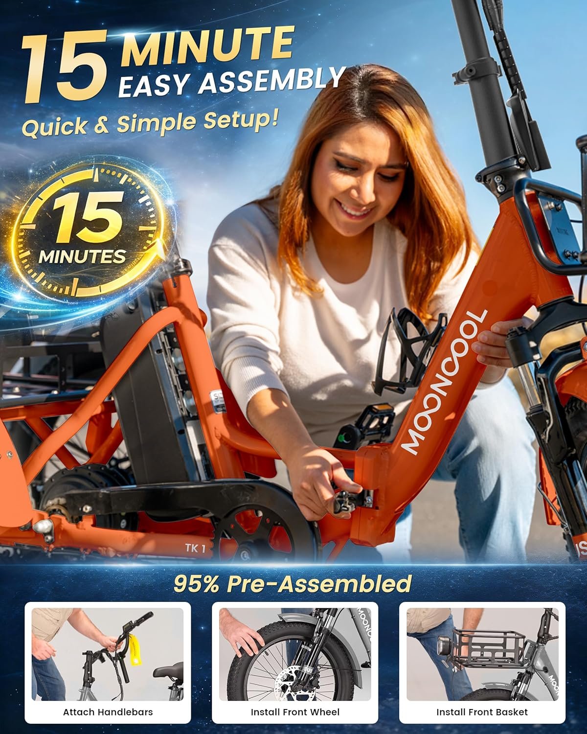 MOONCOOL Electric Tricycle for Adults, 20" Folding Electric Trike with 36V 20AH Removable Battery, 20"x3.0" Fat Tire 3 Wheel Electric Bike, Range 112KM, Aluminum Adult Tricycle with Differential - Image 5