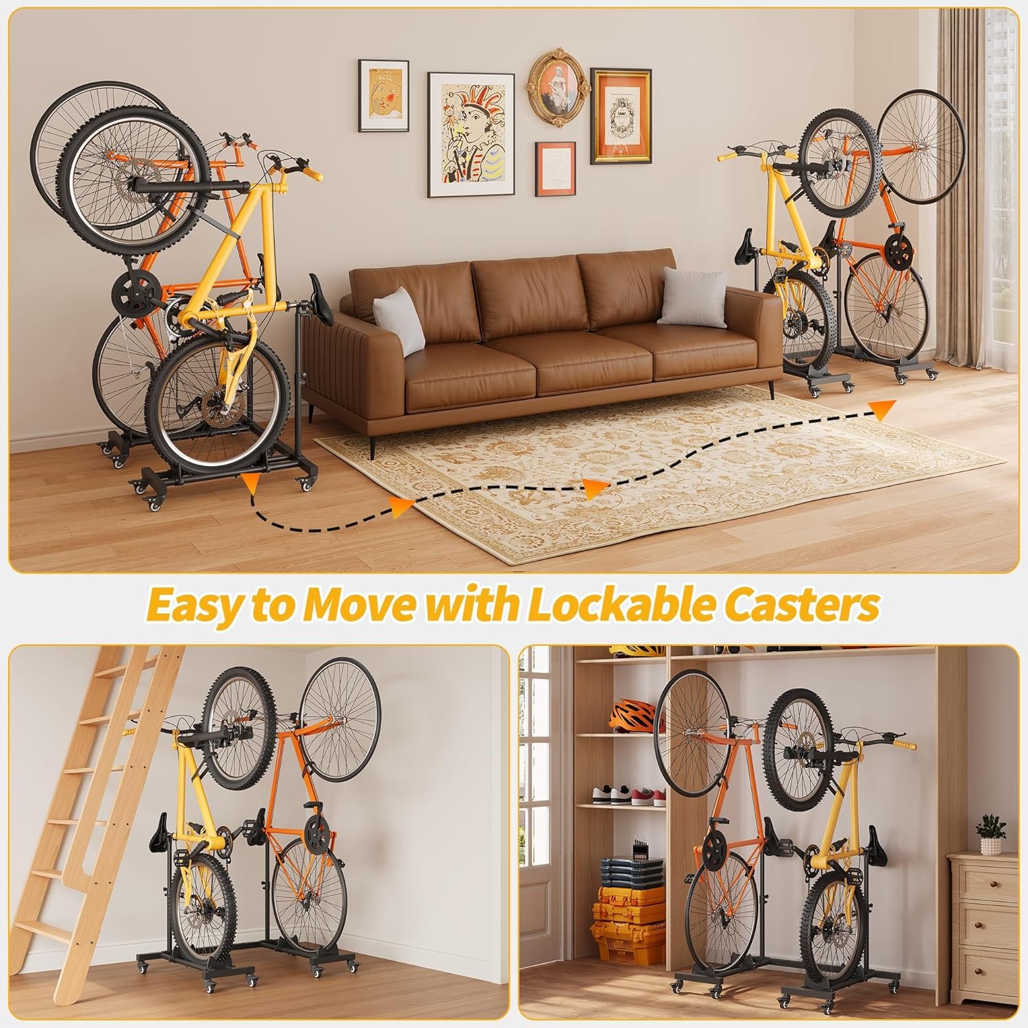 Vertical Bike Stands (2 Pack), Floor Standing Bike Rack for Garage, Upright Bicycle Floor Stand Indoor Bike Holder with Adjustable Height for Garage & Flat - for Wheel Sizes up to 29 Inches - Image 7