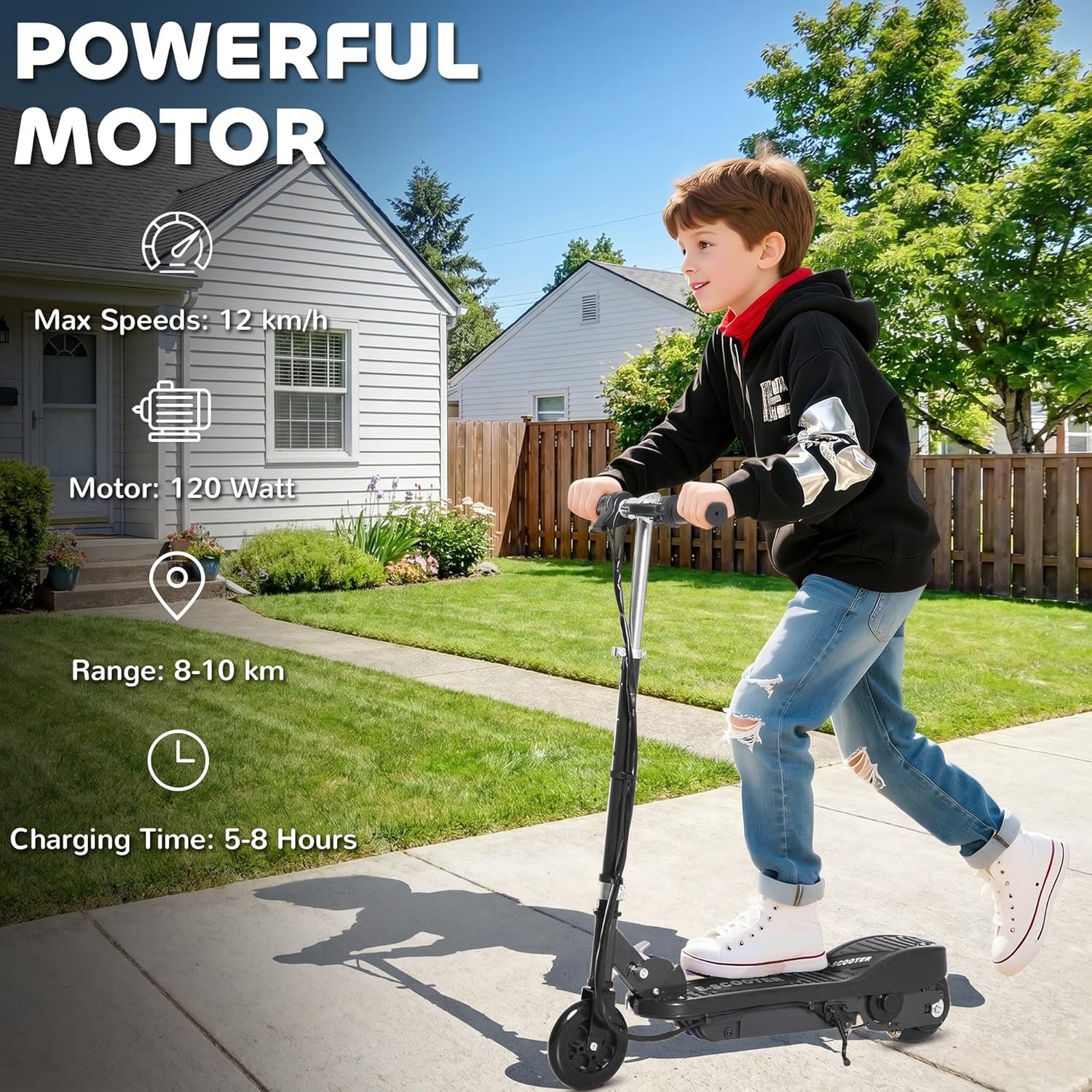 HOMCOM Kids Electric Scooter, 5.5 Inch Foldable Kids Scooter for Ages 7-14, 120W Motor, Up to 12km/h, 10km Range, Adjustable Height - Image 3