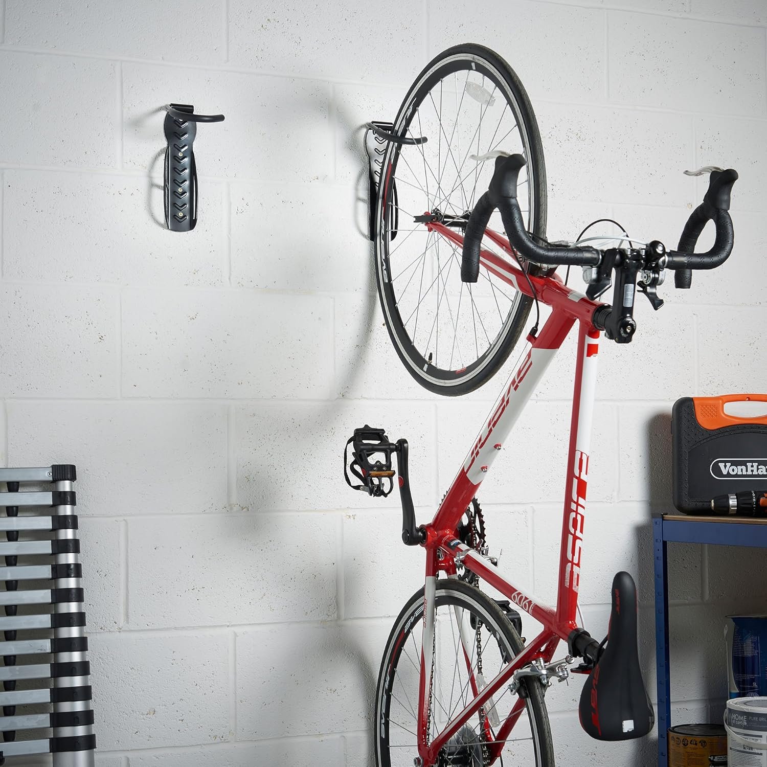 VonHaus Bike Wall Mounts - Bike Wall Rack, 2-Pack for Garage and Shed - Steel Coated Bicycle Storage Hooks - Vertical Storage Rack with Durable Plastic Clips - Image 2