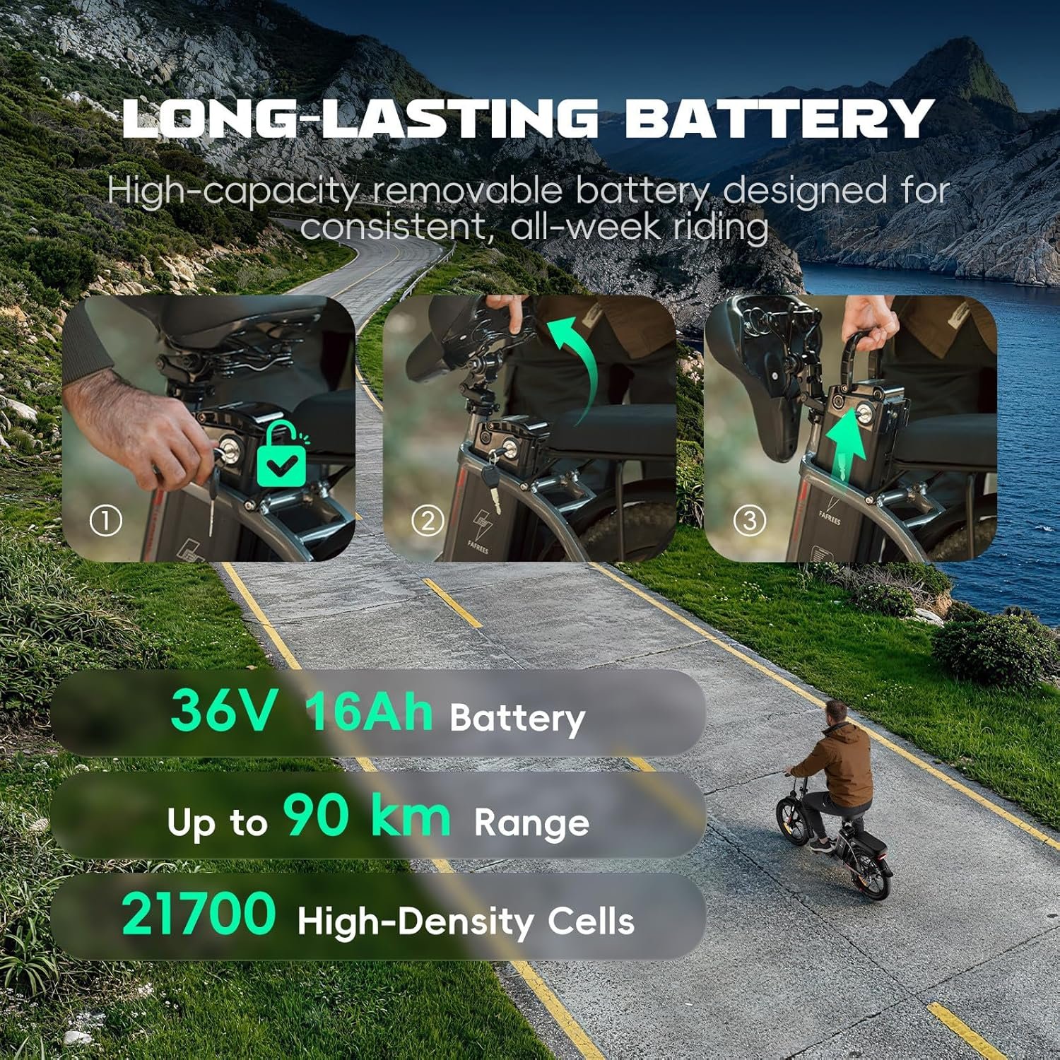 Fafrees F20 Electric Bike for Adults, 20 INCHES Folding E-Bike 250W, 36V 16AH/18AH Removable Battery, 7-Speed City Electric Bicycle - Image 2