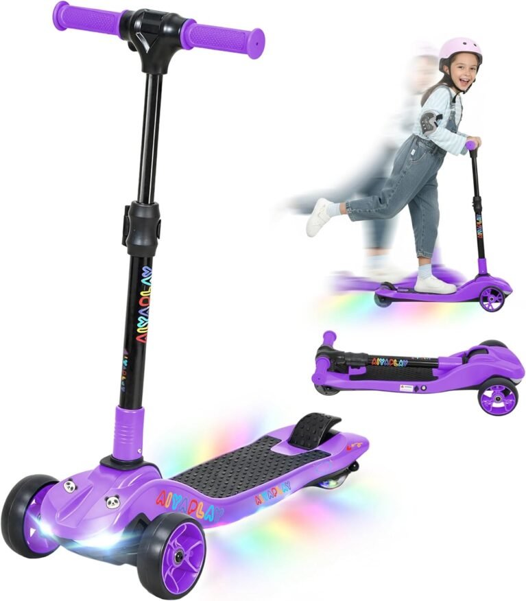 AIYAPLAY Electric Scooter for Kids, 3 Wheel Foldable Kids Scooter for Age 6-10 with 4 Levels Adjustable Height, LED Lights, Up to 6km/h, Maximum Range 8km, 4.8kg Lightweight for Boys and Girls