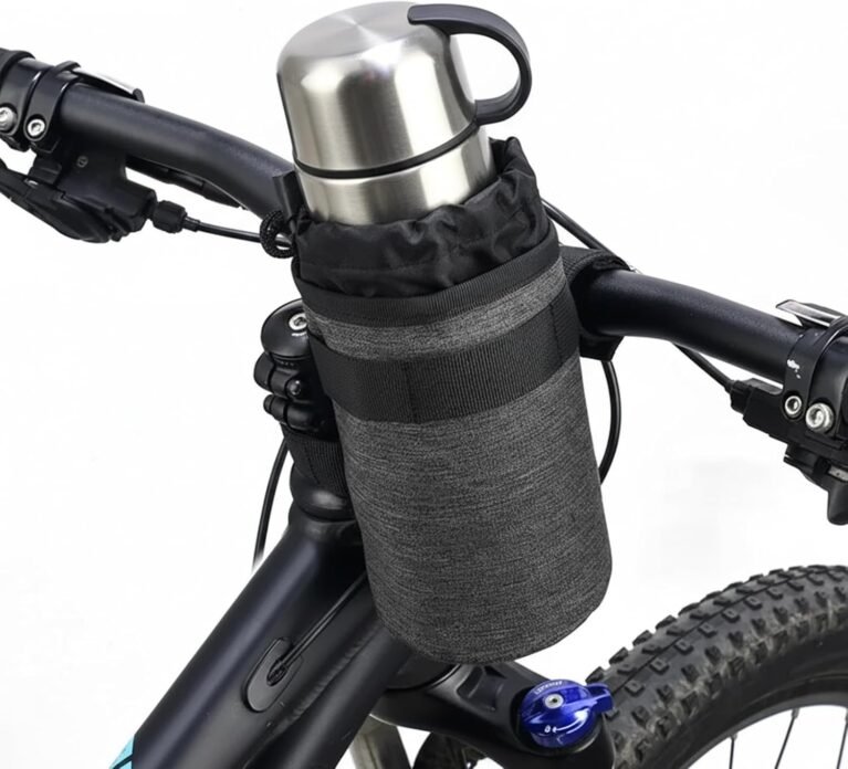 Bike Cup Holder - Bike Drinks Holder Kids, Insulated Bikes Water Bottle Holders, Universal Fit for Mountain, Road, Cruiser, Scooters, eBikes, Handlebar with Strap and Mesh Pocket for Mountain Touring