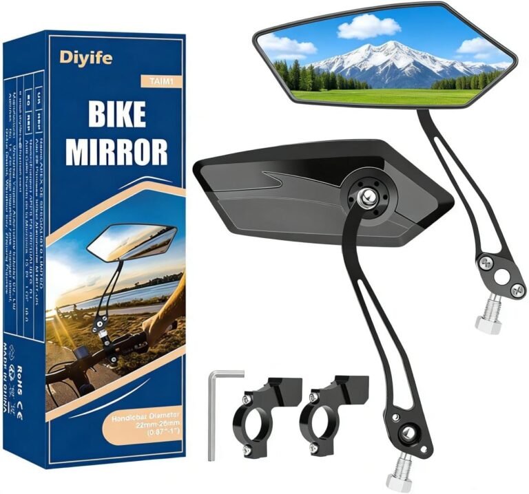 Bike Mirror, [2pc, Pair] Diyife HD Wide Angle Large Bicycle Rear View Mirror, 360°Adjustable Explosion-Proof Bicycle Mirrors for Handlebar 22-25mm, Shockproof for Mountain Road Bike Scooter Motocycle