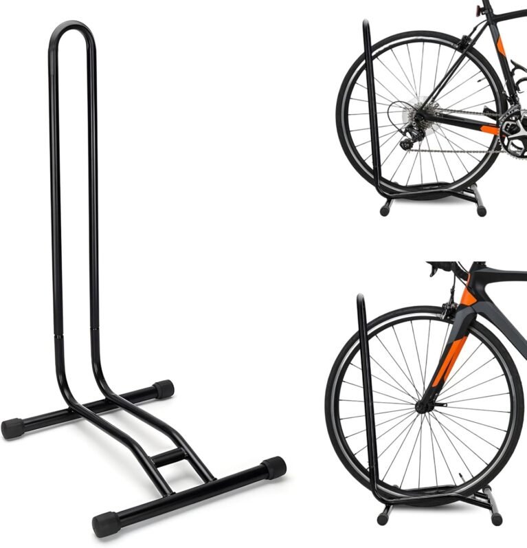 Bike Stand Steel Floor Stand Upright Bike Storage Space Saver Suitable for Mountain, Road Bicycle with Wheel Diameter Max 29 Inches