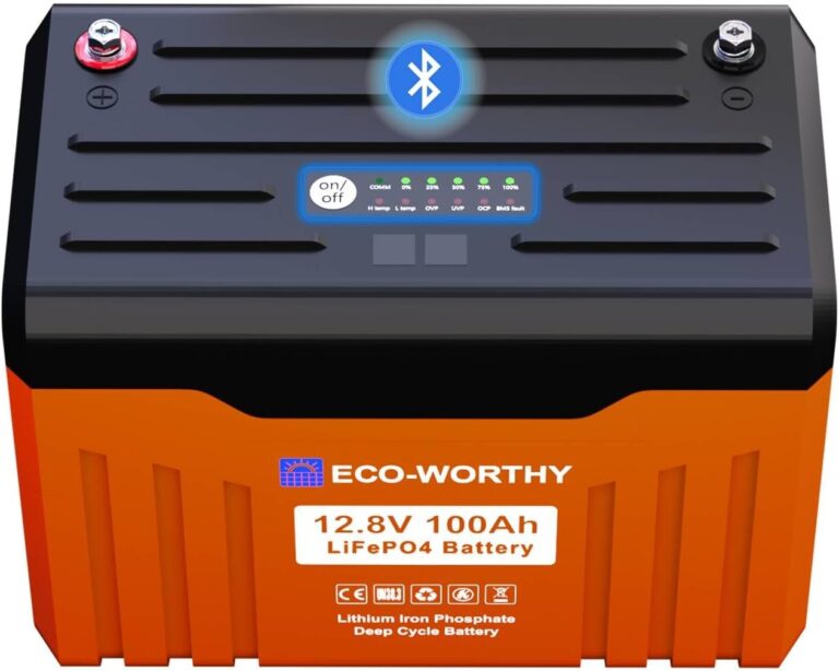 ECO-WORTHY 12V 100AH LiFePO4 Lithium Battery with Battery Status Display,100A BMS with Low-Temp Protection and Bluetooth, for Motorhomes, Camping, Trolling Motor,Campervan,Boat