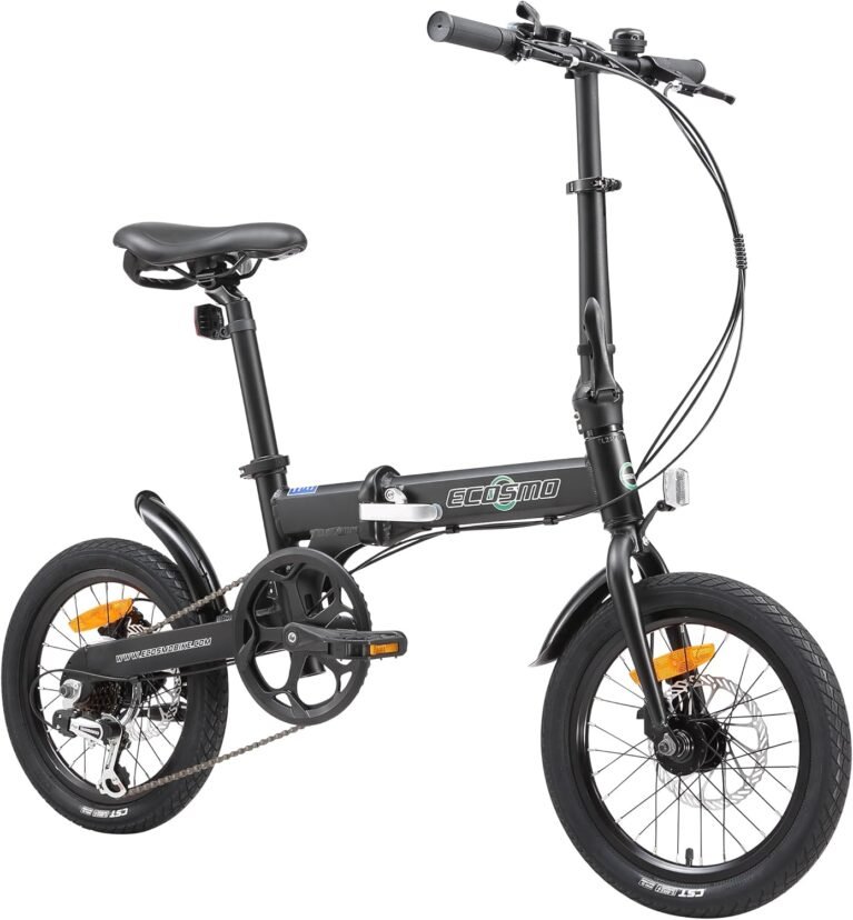 ECOSMO 16" Lightweight Alloy Folding City Bike Bicycle,6 Speeds, Dual Disc brakes, Folding Pedals - 16AF02