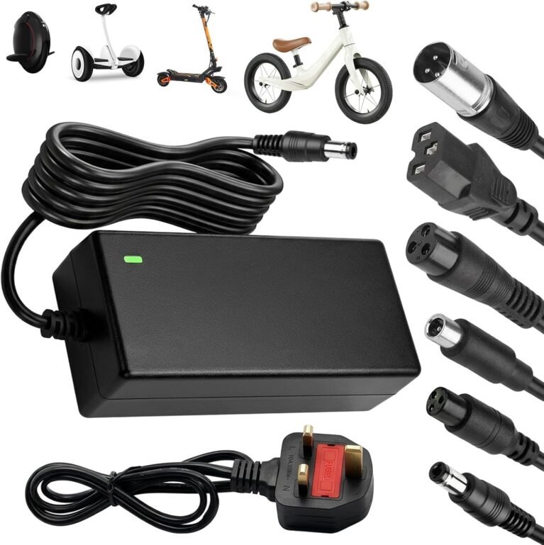 Electric Scooter Charger, 42V 2A Hoverboard Charger UK 3 Pin 36V Universal lithium Batterie Charger with 6 Connectors Electric Bike Chargers e Scooter Chargers for Balance Mobility Scooter Hoverboard