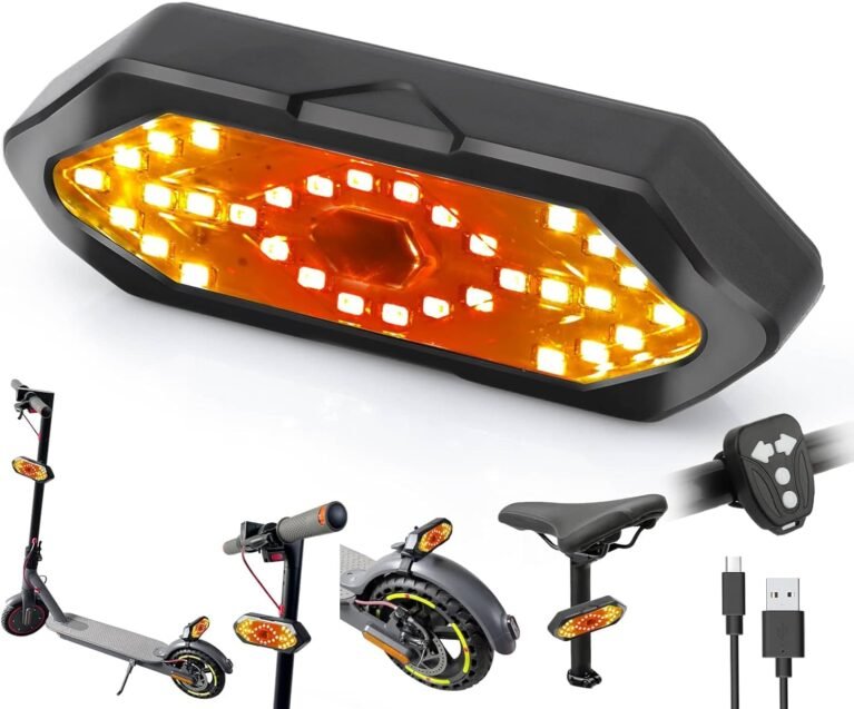 E Scooter Indicator, Bike Turn Signal with USB Remote Control Rechargeable 180°Adjustable Rear Light Compatible with MaxG30/Ninebot Series Ultra Bright Warning Light Scooter Accessories