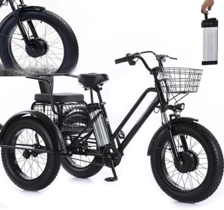 Electric Tricycle for Adults - 20'' Fat Tire Off-Road Tricycle with Shopping Basket & Rear Child Seat, 200Kg Load Capacity, 48V/12Ah Battery,