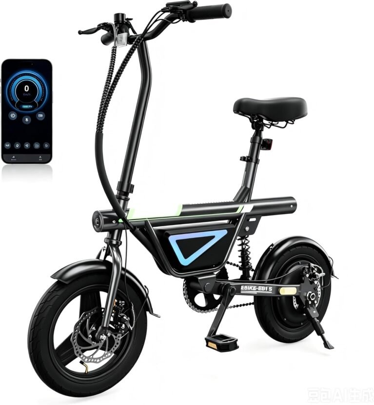 Finbike EB1S Electric Bike for Adults Teens, 14" Commuter E Bike with APP Control, 36V 12Ah Battery with Customisable LED Light, 50KM Range & 25KM/H Speed