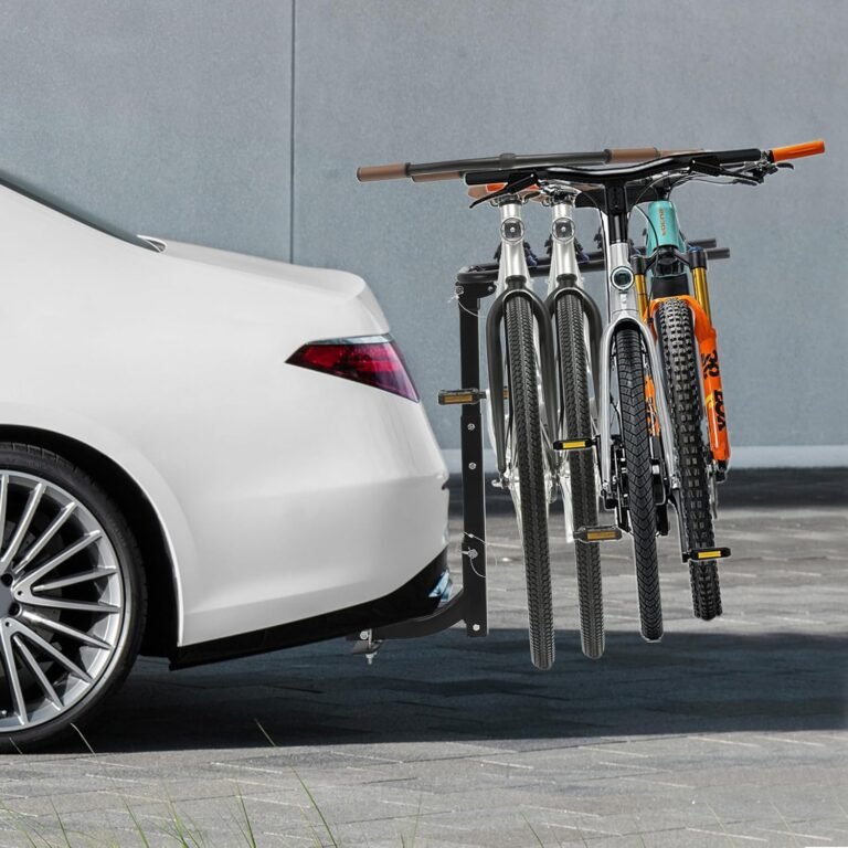 Garvee Car Bike Rack, 4 Bike Rack for Car Tow Bar, Heavy Duty Steel Towbar Mounted Bike Carrier, Folding Design with Anti-Wobble System & Straps, Fits 2-Inch Towbars on SUVs, Estates, Hatchbacks