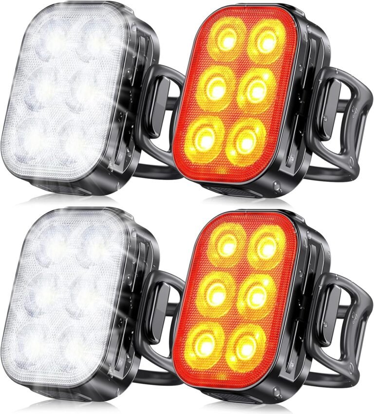 Glangeh Bike Lights Ultra Slim, Rechargeable Bicycle Lights Front and Rear, 4+6 Modes Bike Light, Waterproof IP65 Cycle Lights for Road Safety, 1.5 Hrs Fast Charging Bike Light Cycling Headlights Set