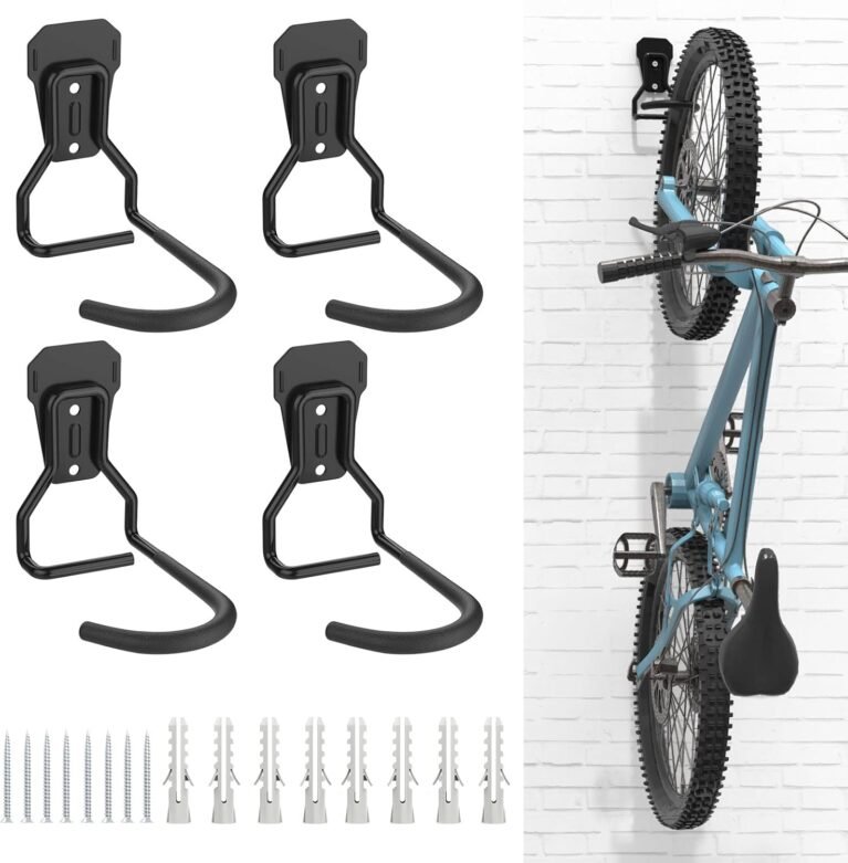 Housolution Bike Wall Mount, [4 Pack] Heavy Duty Bike Hanger Rack, Steel Coated Bicycle Storage Hooks, Bike Hooks for Wall Bike Hooks, Bicycle Storage Hanger Vertical Stand for Garage Wall Storage