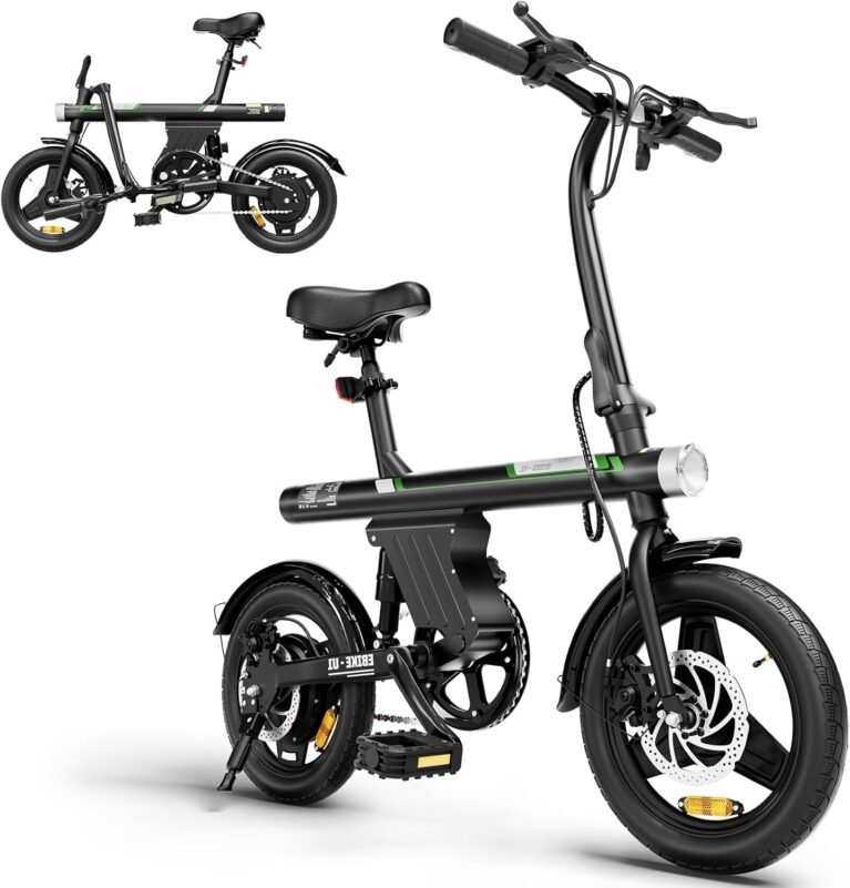 14 inch Electric Bike for Adults Teens, Portable Folding Commute Electric Bicycle, 45KM Max Range, 36V 7.8Ah Built-in Battery, Integrated Headlight, Rear Shock Absorber, Award Winning Design E-bike