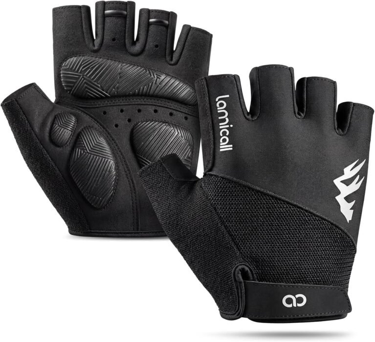 Lamicall Cycling Gloves for Men Women - [5mm Shock-Absorbing Pad] Half Finger Bike Gloves with Anti-Slip Silicone, Summer Breathable MTB Gloves, Weight Lifting Gloves for Gym Climbing Hiking Crossfit