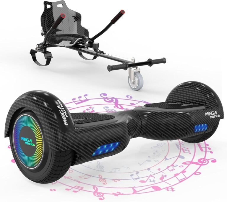 MEGA MOTION Hoverboard Go Kart, Hoverboards with Hoverkart for kids, 6.5 Inch Two-Wheel Self Balancing Hoverboard with Bluetooth Speaker, with LED Lights, Gift for Children and Teenager