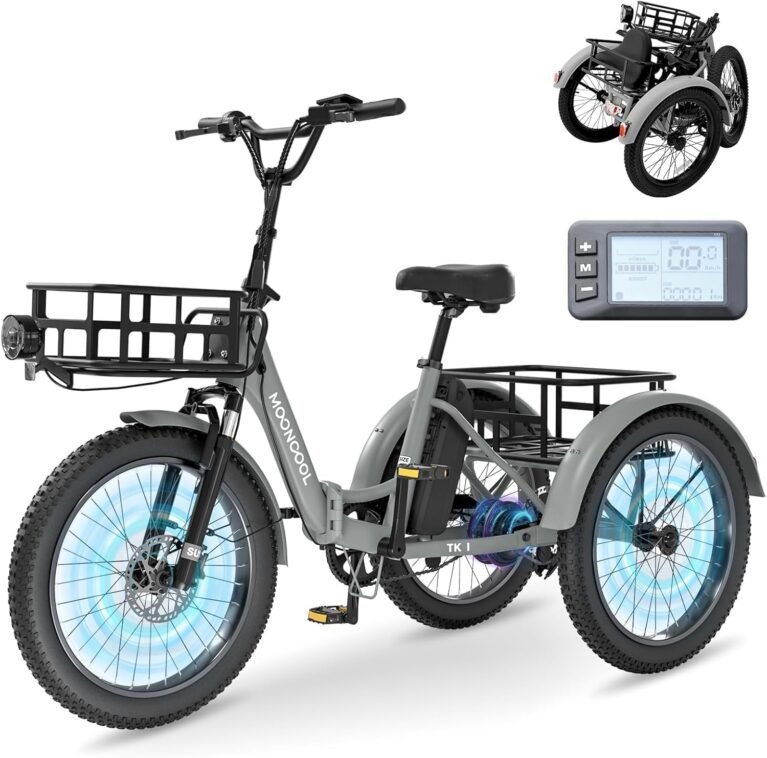 MOONCOOL Electric Tricycle for Adults, 20" Folding Electric Trike with 36V 20AH Removable Battery, 20"x3.0" Fat Tire 3 Wheel Electric Bike, Range 112KM, Aluminum Adult Tricycle with Differential