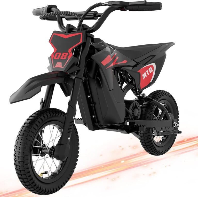 MT8 Electric Motorcycle for Kids, 300W Motor with 3 Speed Levels up to 25 km/h, 18 km Range, 12-Inch Air Tires, – Kids Motocross up to 60 kg
