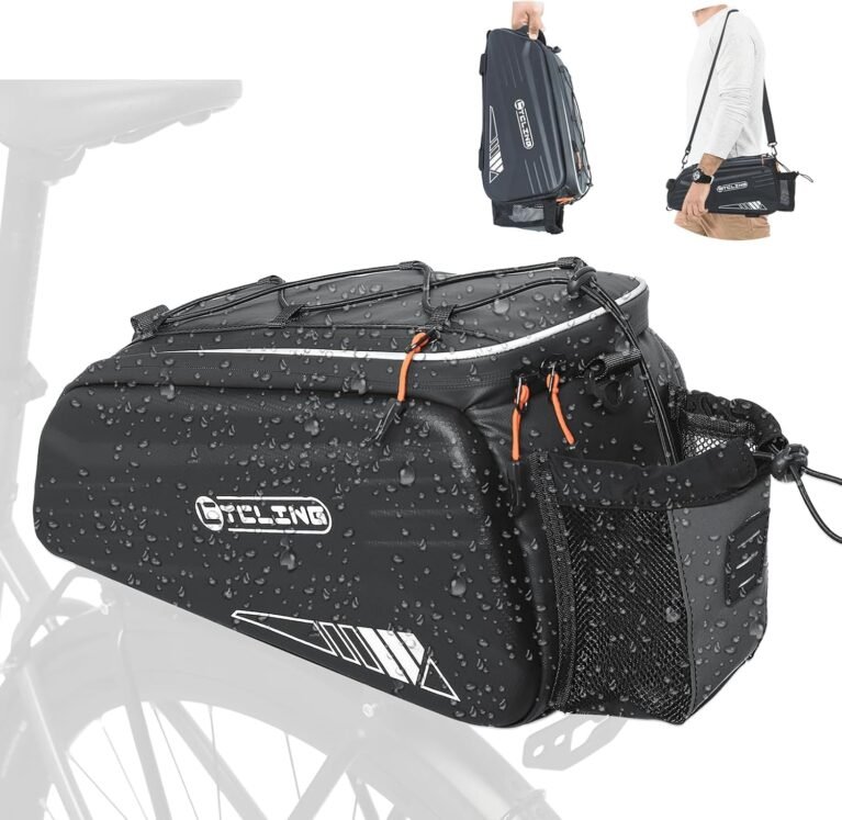 NDakter Bike Bags, 10L Bicycle Pannier Bag for Cycle Rear Rack Waterproof 3 in 1 Ebikes Trunk Bag, Reflective Electric Bike Saddle Panniers Bag with Shoulder Strap (10L EVA Hard Shell Waterproof)