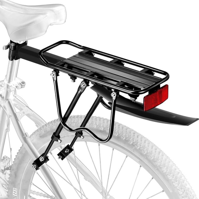 Pannier Rack, Cycle Touring Carrier 50KG Capacity, Bike Rear Luggage Rack w/Fender & Reflector, Quick Release Universal Bicycle Rack for Mountain & Road Bike