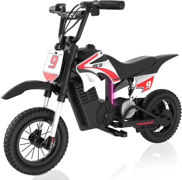 RCB R9X PRO Kids Ride On Motorcycle, Electric Motorbike with 350W Motor, 6.2/9.3/15.5mph Speed Modes & 9.94Miles Long Range, Ambient lighting, Dual Suspension, 12" Motor Cross for Kids Aged 6+
