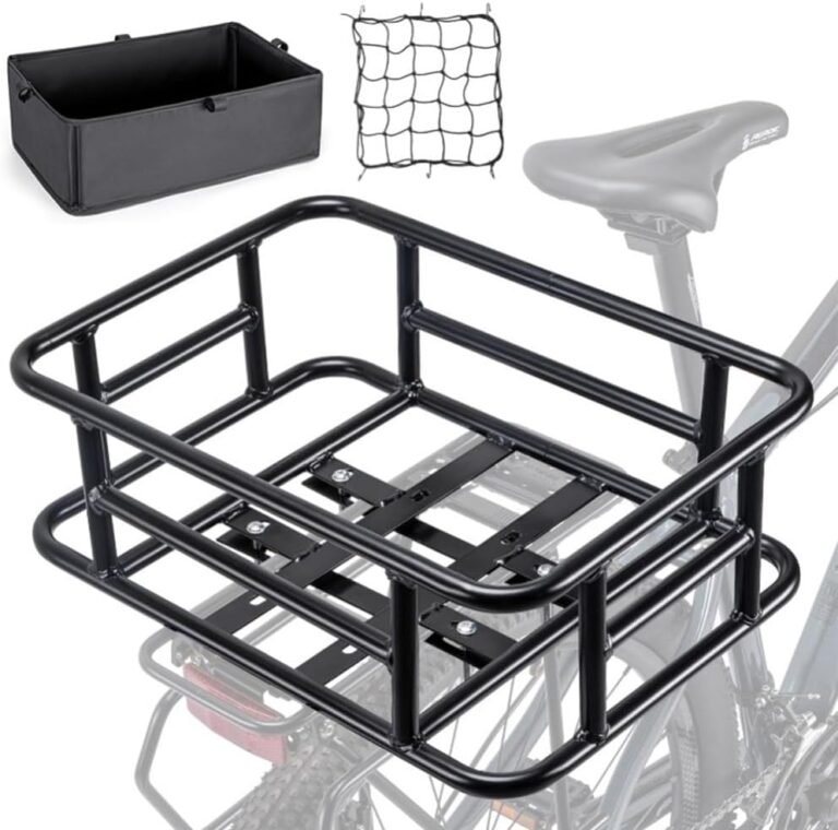 Rear Bike Basket With Cargo Net and Waterproof Liner Bag, Universal Bike and Electric Bike Rear Basket, Large Capacity Bicycle Basket Rack black