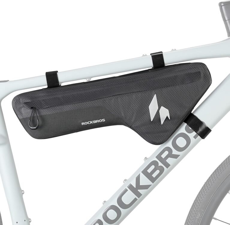 ROCKBROS Waterproof Bike Frame Bag 1.9L Reflective Slim Fit Top Tube Pouch for Mountain Road Gravel Electric Bikes