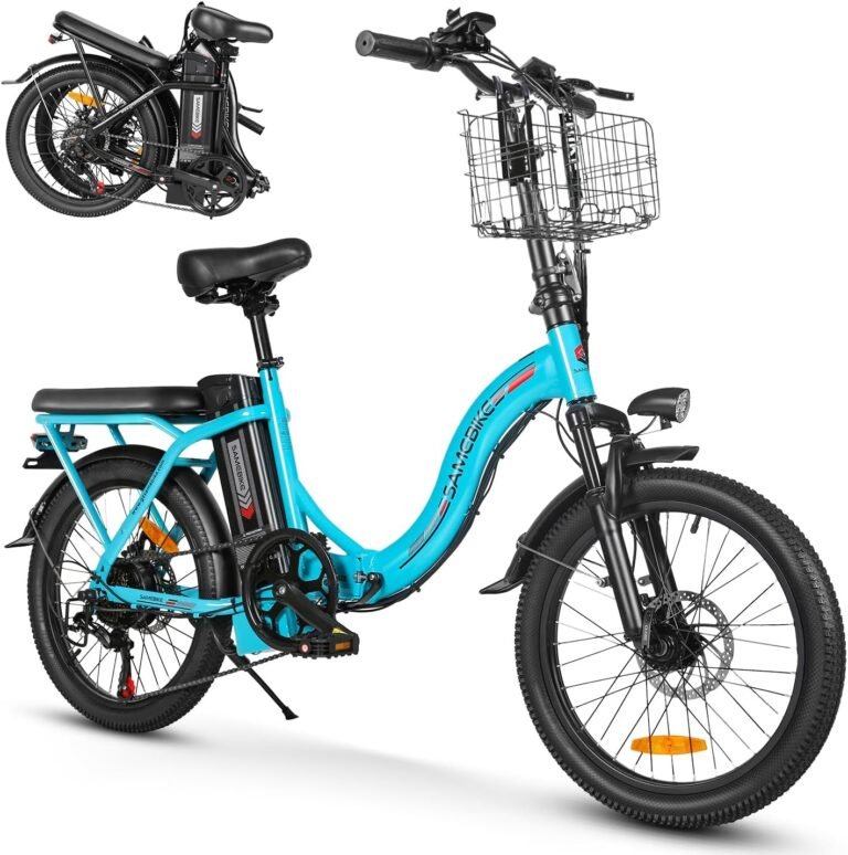 SAMEBIKE Foldable Electric Bike for Adults,20" Fat Tire Ebike with 7 Speed, Max Range 110KM, Dual Shock Absorber, E-bike for Commuting and Off-Road Adventures