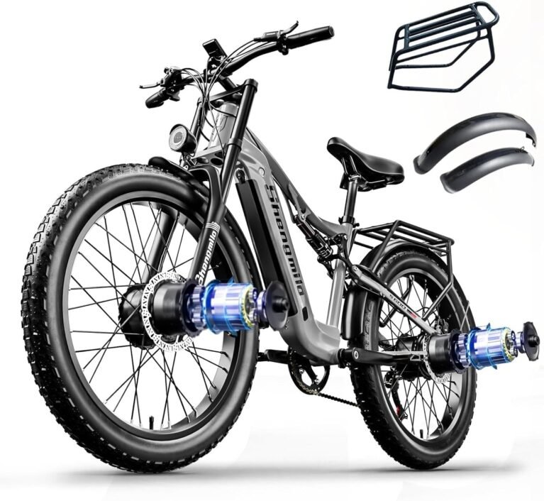 Sheng-milo Electric Bike S600 E-Mountain E Bike Dual Motor Electric Motorbike 26Inch Fat Tire e-bike 48V 17.5AH Battery with Removable Li-Ion Battery and 7 Speed Gear for Adults-Men(UK Warehouse)