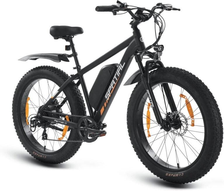 SPATIAL Electric Bike, 26" 4.0'' Fat Tire Mountain Ebike with 48V 13Ah 624 Wh Battery, Up to 104KM Range, 250W 80Nm Motor, LCD Display with 5 PAS, MTB for Adult Man and Woman