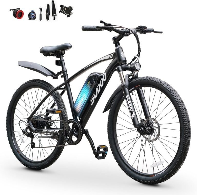 SUDOO Electric Bike for Adults, 27.5" 250W Electric Bicycle, Electric Mountain Bike with 36V 7.8Ah Removable Battery, Ebike with 7 Speed LCD Display/Anti-Theft Lock/Phone Holder for Commute Off Road