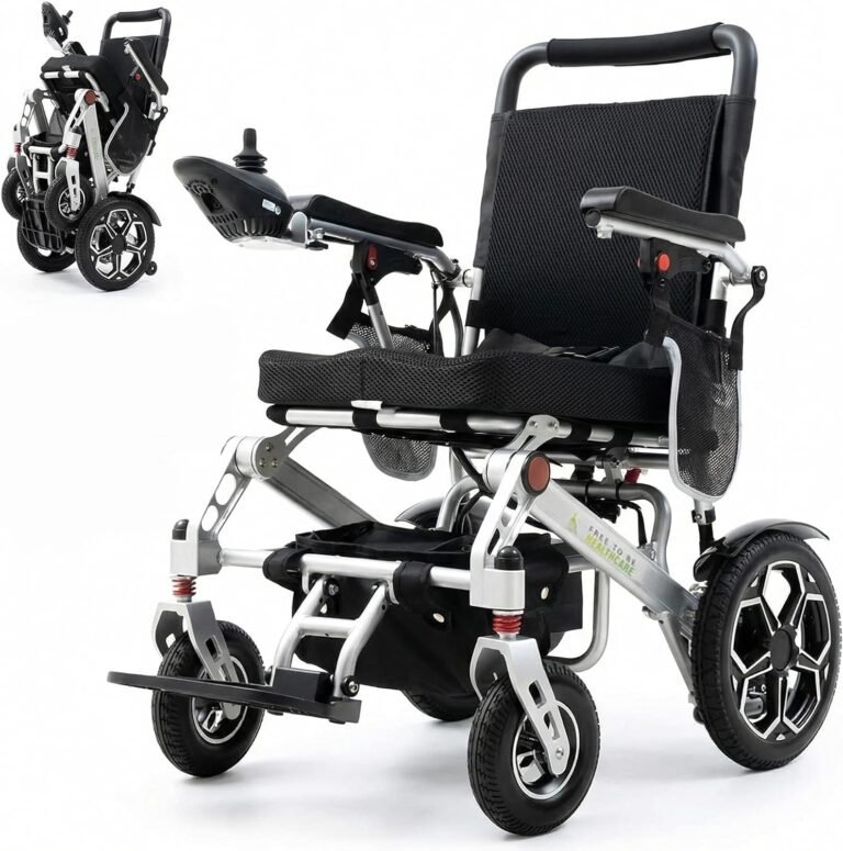 Ultra Lightweight Electric Wheelchair Folding Compact Aluminium Powerchair 20kg Travel Transit Supplied by Free To Be Mobility Equipment Silver UK Seller