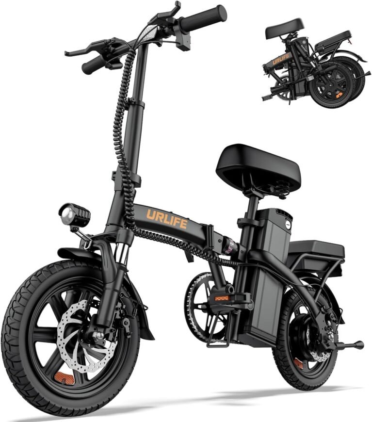 URLIFE 14" Electric Bike, Portable E-bike with 48V 7.5AH Removable Battery 250W Brushless Motor, 60 KM Max Range, Folding Ebike LCD Display, Electric Commuter Bicycle for Adults and Teens