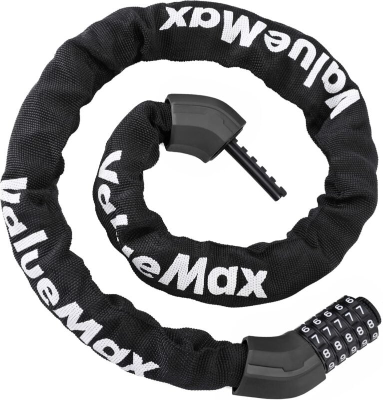 ValueMax Bike Chain Lock, 8mm*1m Heavy Duty Chain Lock with 5-Digit Resettable Codes, High Security Chain and Lock Combination Anti-Theft for Bicycle, Motorcycle, Electric Vehicle, Front Door, Scooter