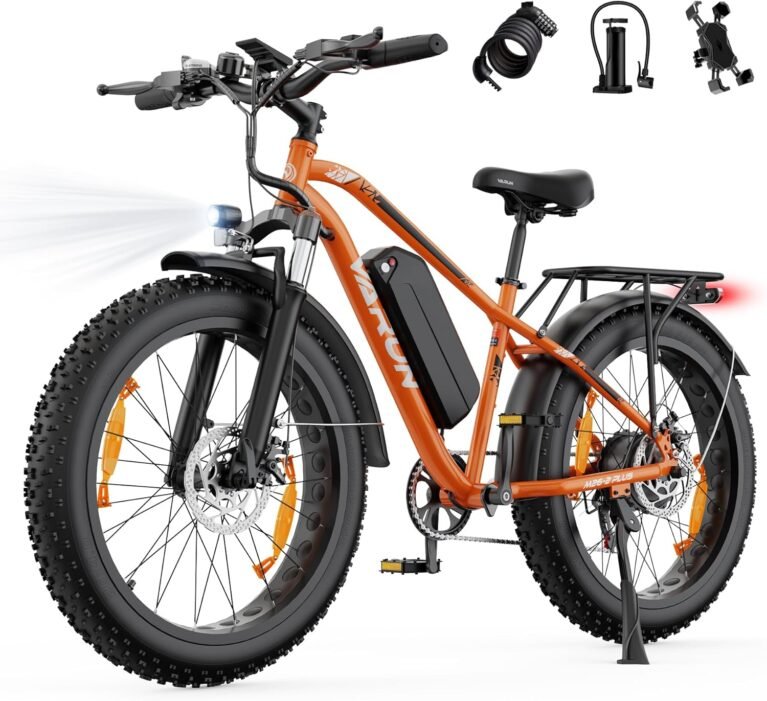 VARUN Electric Bike, 26" 4.0 Fat Tire Mountain Ebike for Adult, 48V 18Ah Battery, 150KM Long Range, 250W 80Nm Motor, Rear Rack, Max 330LBS, 7 Speed, All-Terrain Electric Bicycle for Off Road & Commute