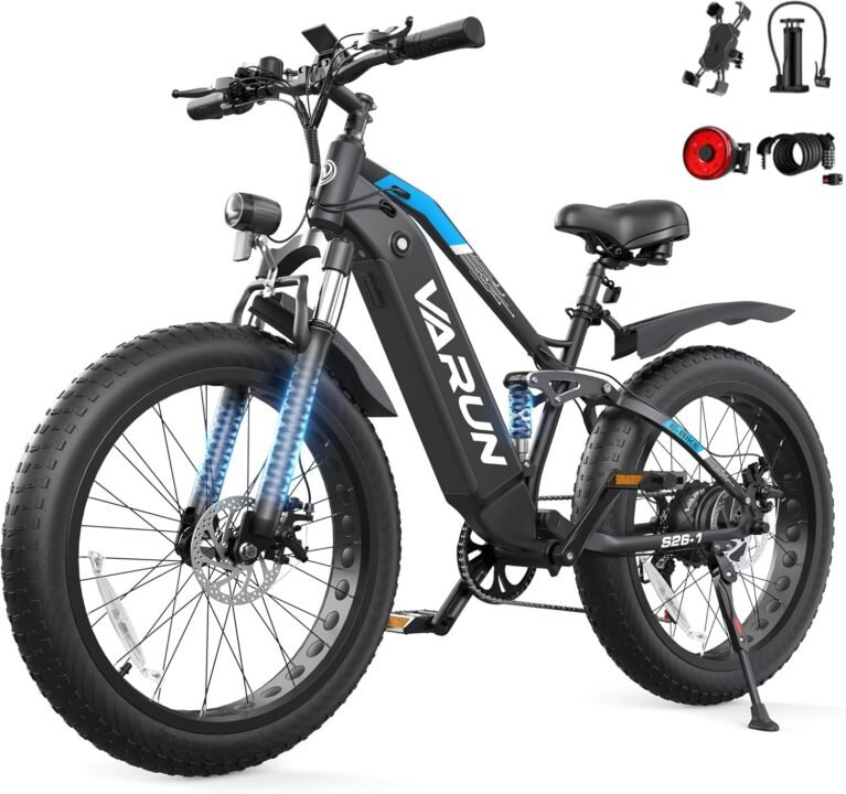 VARUN Electric Bikes for Adults, 26'' 4.0 Fat Tire E Bike with 48V 18AH/13AH Lithium Battery, 100-150KM Max Range, 250W Motor, LCD Display with 5 PAS, 7 Speed Electric Mountain Bike for All Terrains