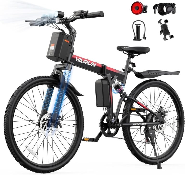 VARUN Electric Bikes for Adults, 26'' Electric Mountain Bike,48V 374.4Wh Battery, Dual Suspension, 7 Speed Gear, Range 70 KM, LCD-Display, Folding Ebike for Men and Women
