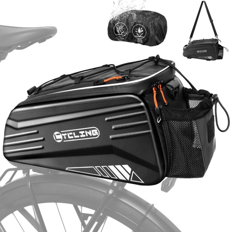 WOTOW Bike Trunk Bag for Bicycle, 8.6L Hard Shell Bike Rear Rack Bag with Reflective Strips, Handle and Shoulder Strap, Water Resistant Bicycle Rack Bags for Cycling Traveling Commuting